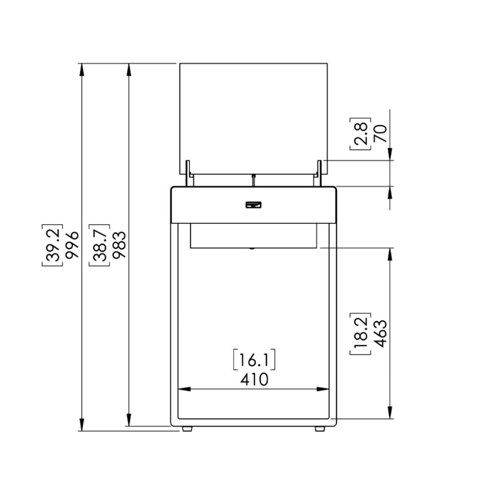 Pop 8T Tall Ethanol Fireplace Technical Drawing Front View