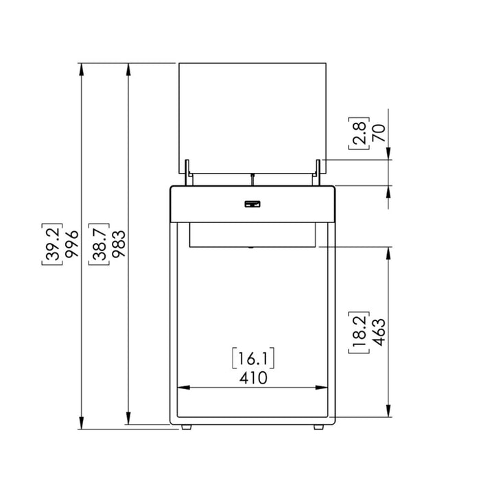 Pop 8T Tall Ethanol Fireplace Technical Drawing Front View