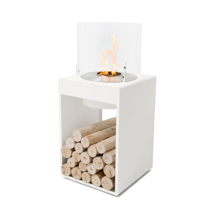 Pop 8T Tall Ethanol Fireplace White Stainless Steel Burner