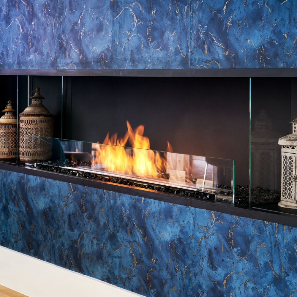 flex 104by ethanol bay fireplace insert blue wall