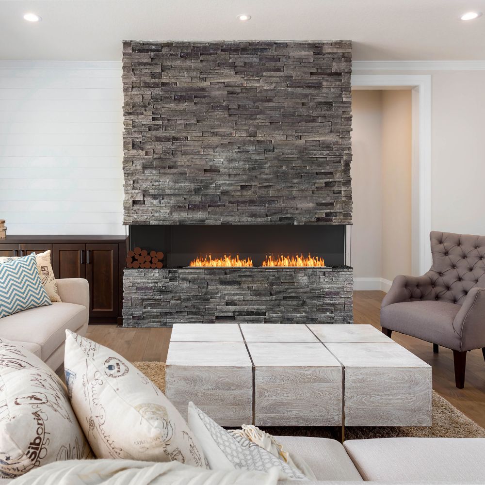 flex 104by ethanol bay fireplace insert stone feature wall