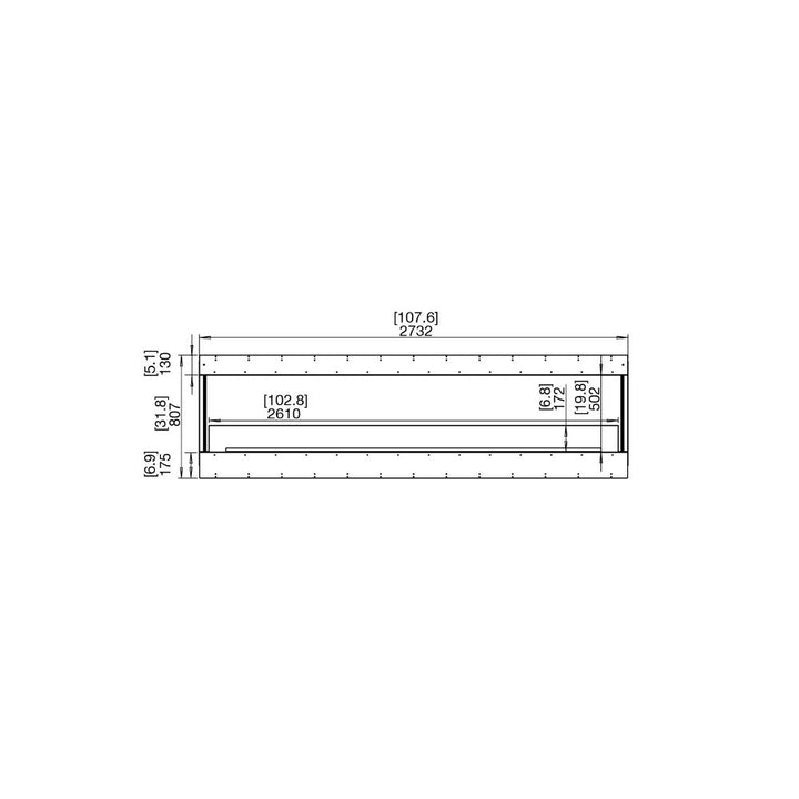 flex 104by ethanol bay fireplace insert technical drawing front