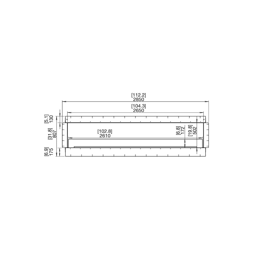 flex 104ss single sided ethanol fireplace insert technical drawing front