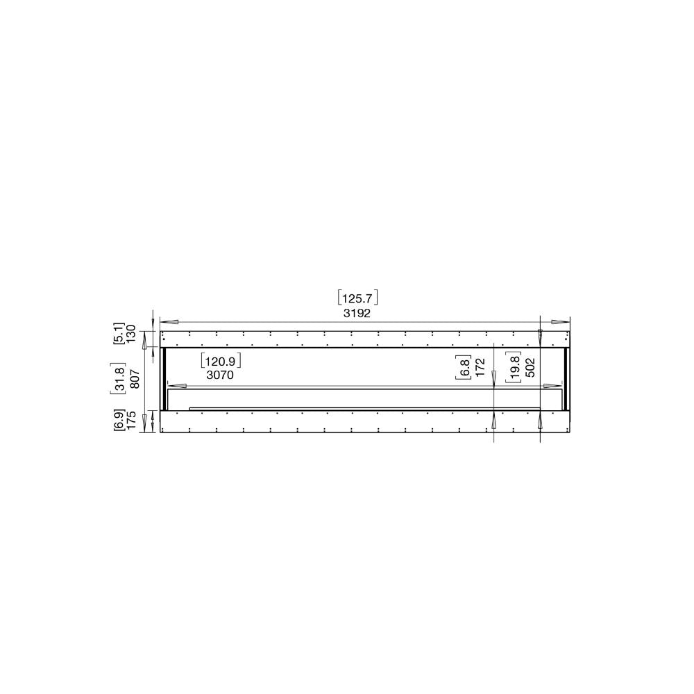 flex 122by ethanol bay fireplace insert technical drawing front