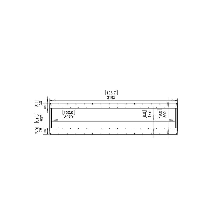 flex 122by ethanol bay fireplace insert technical drawing front