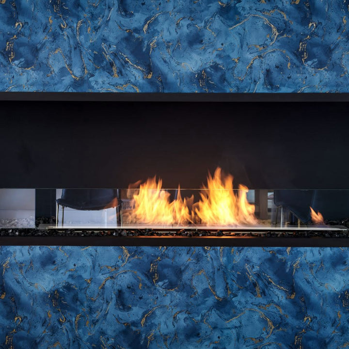 flex 158by ethanol bay fireplace insert blue feature wall front