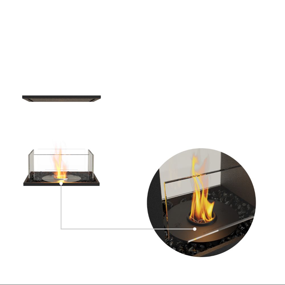 Flex 18IL Portable ethanol fireplace with glass cover on a white background