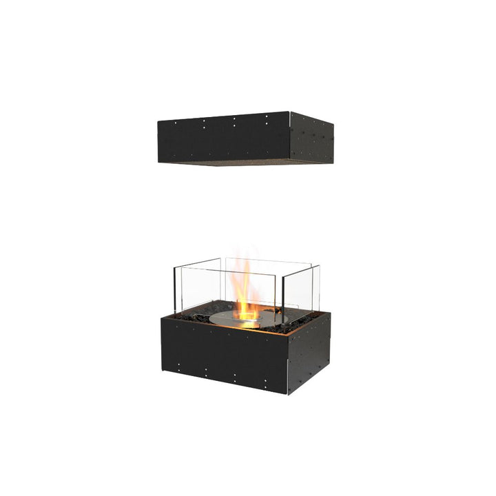 Flex 18IL Black fire pit with open flame on a white background