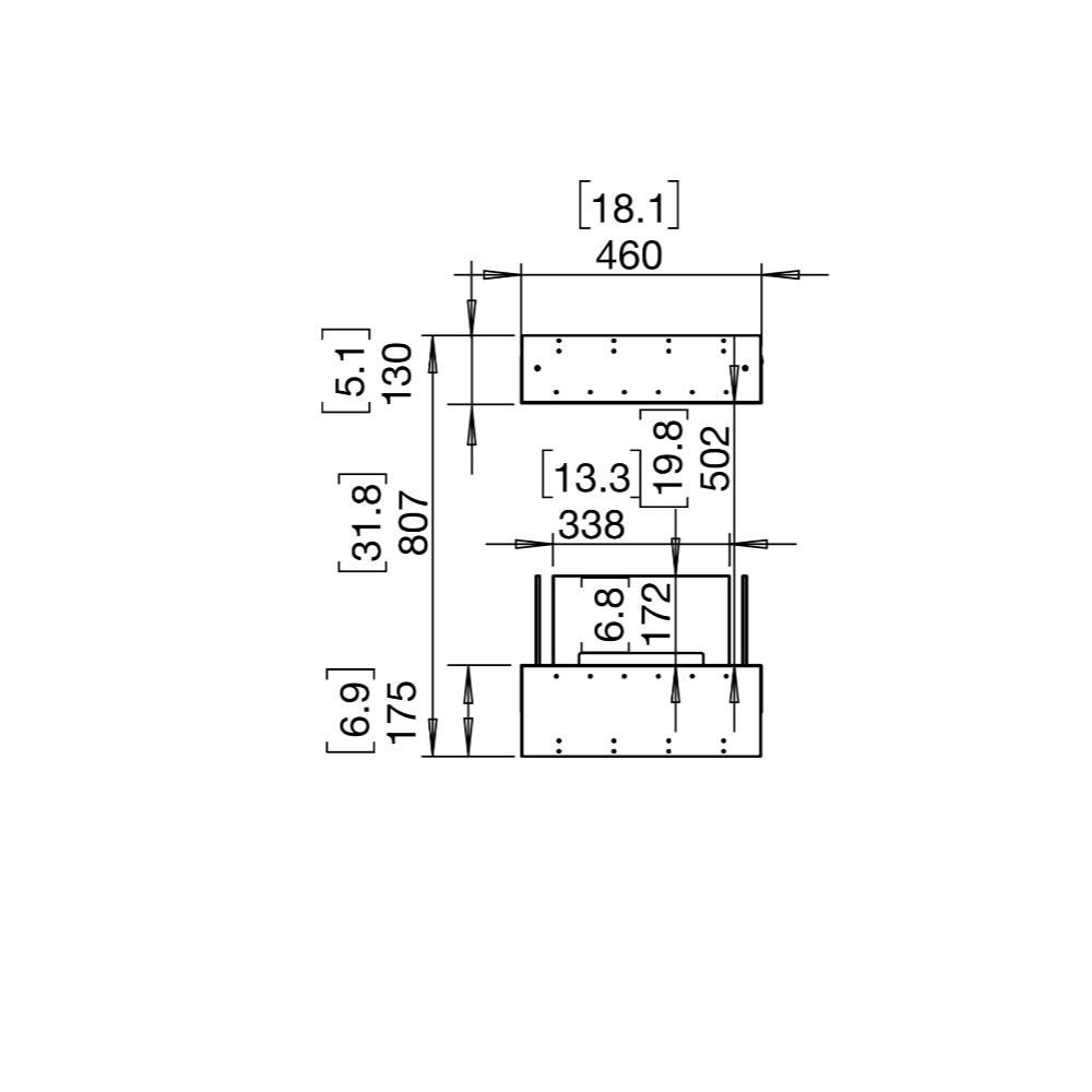 Flex 18IL Technical drawing with dimensions on a white background