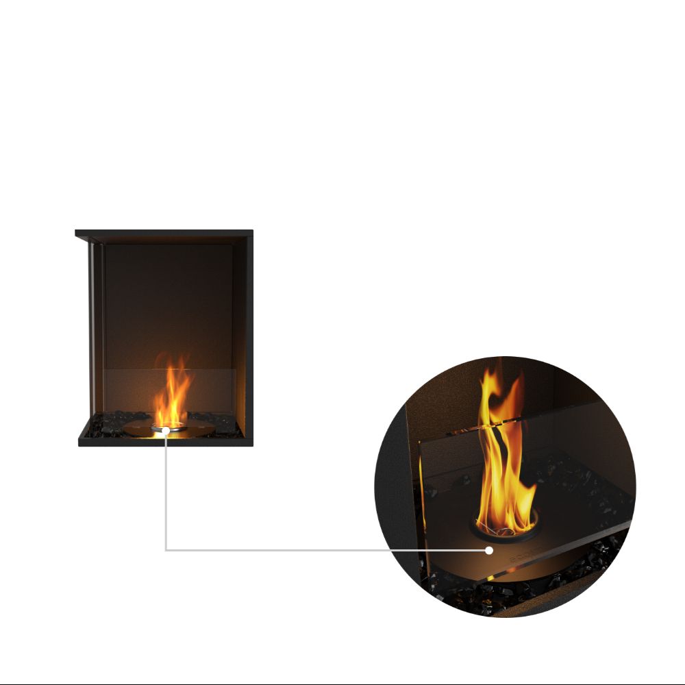 Flex 18LC Wall-mounted fireplace with flames on a white background
