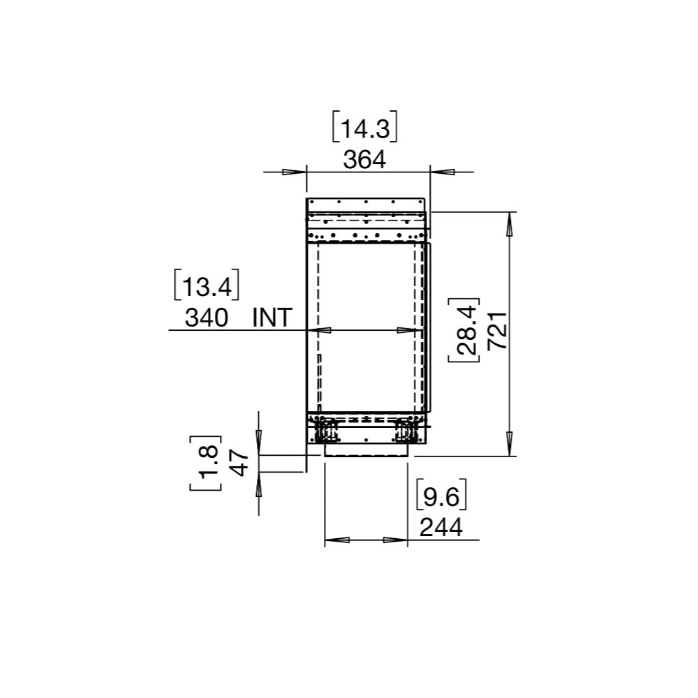 Flex 18LC Technical drawing of a rectangular component with dimensions