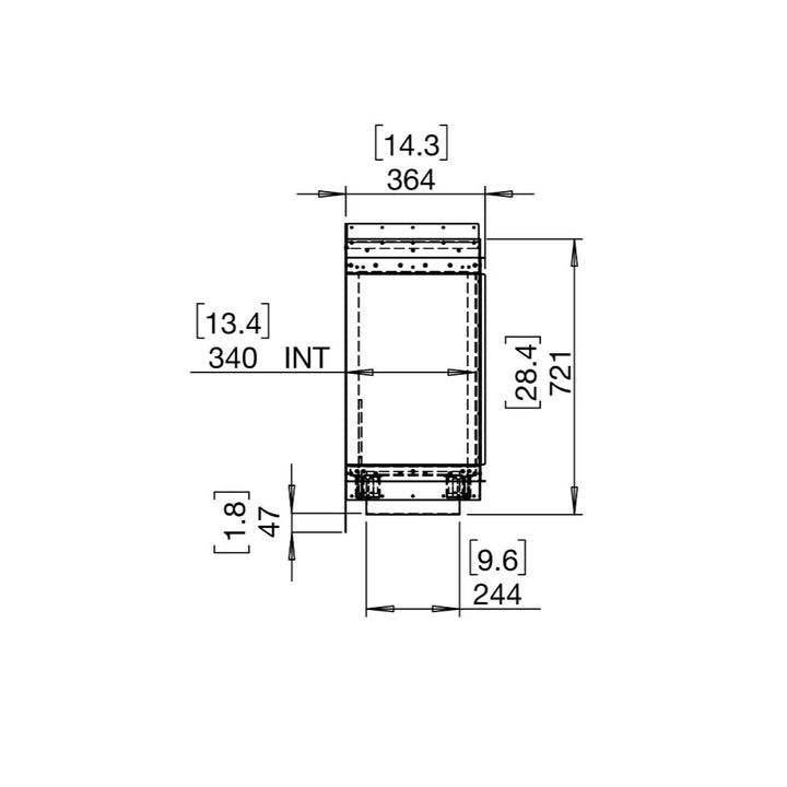 Flex 18LC Technical drawing of a rectangular component with dimensions