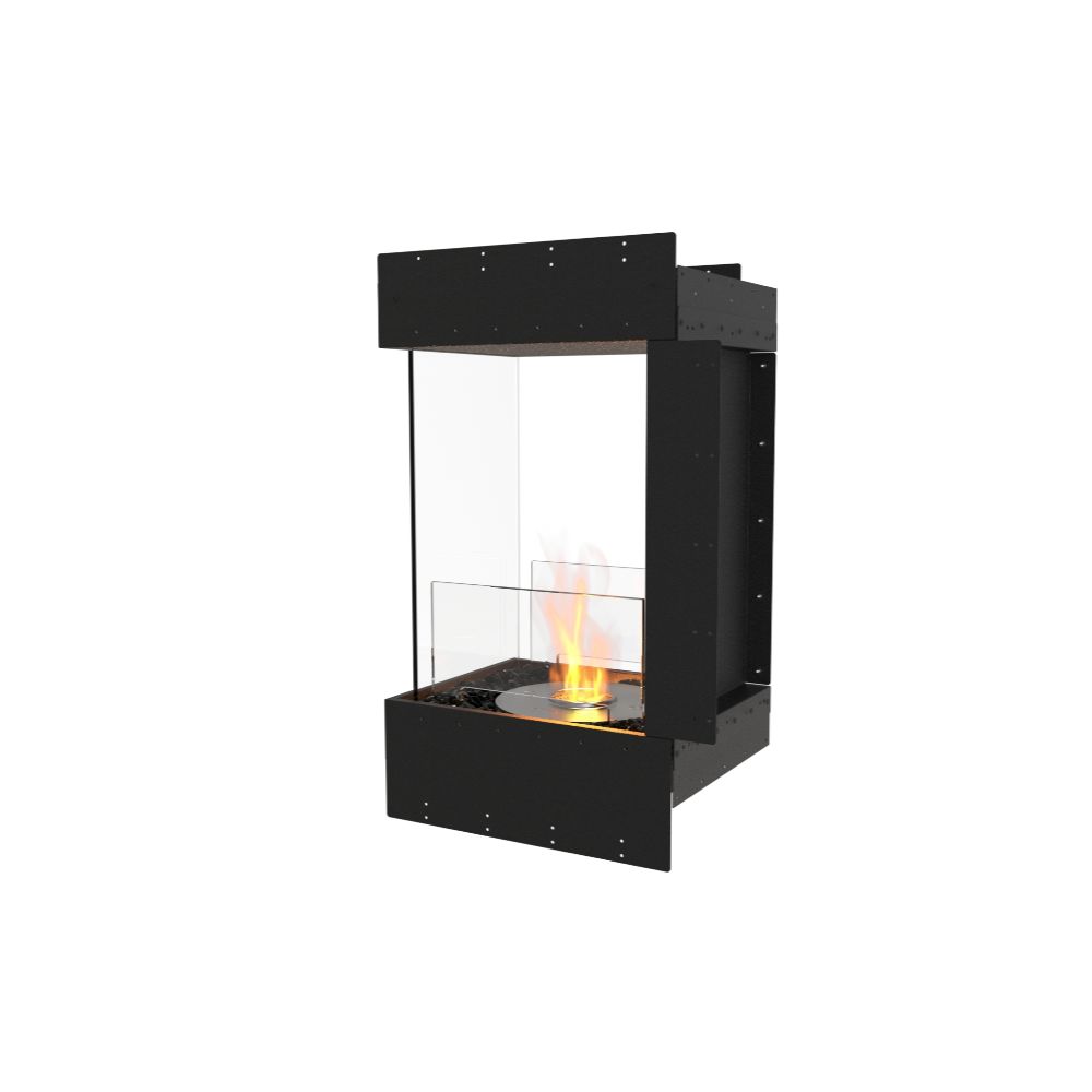 Flex 19PN Black freestanding fireplace with glass front on a white background