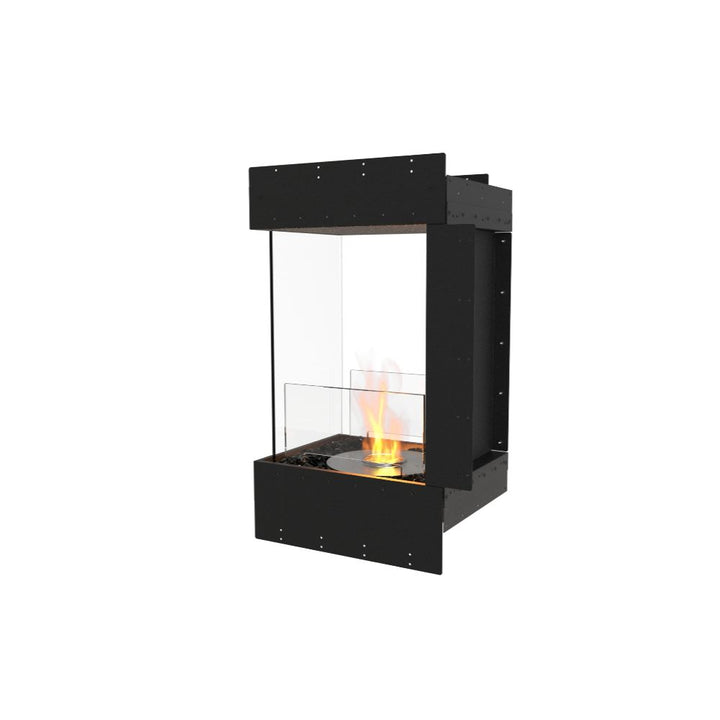 Flex 19PN Black freestanding fireplace with glass front on a white background