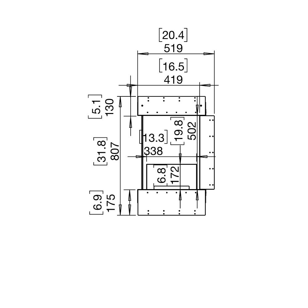 Flex 19PN Technical drawing with dimensions labeled on a white background