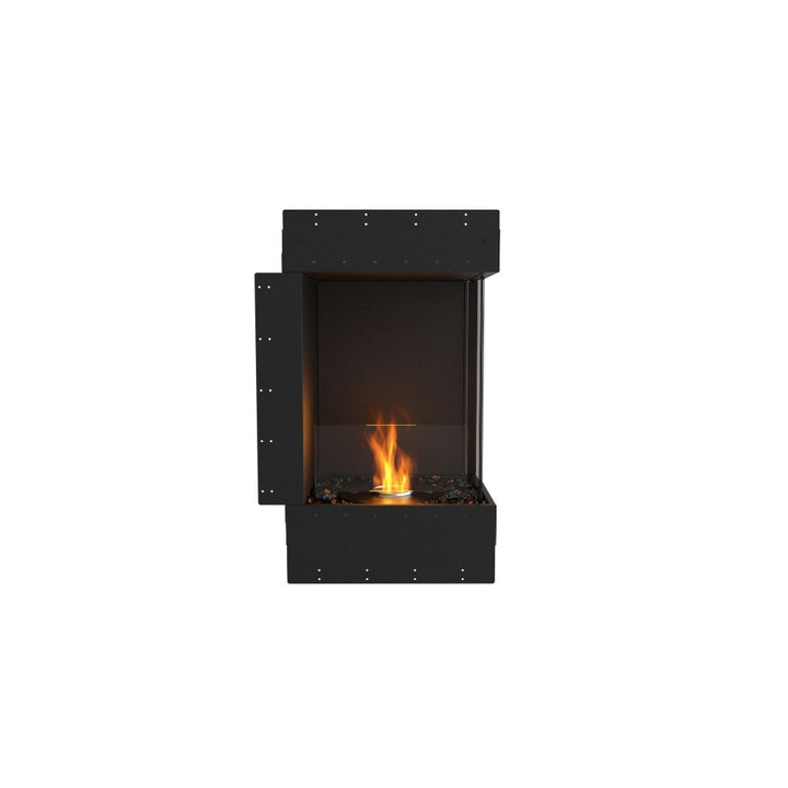 Flex 18RC Modern black fireplace with flames on a white background
