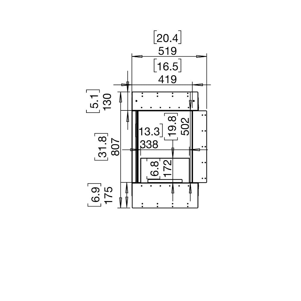 Flex 18RC Technical drawing with dimensions labeled on a white background