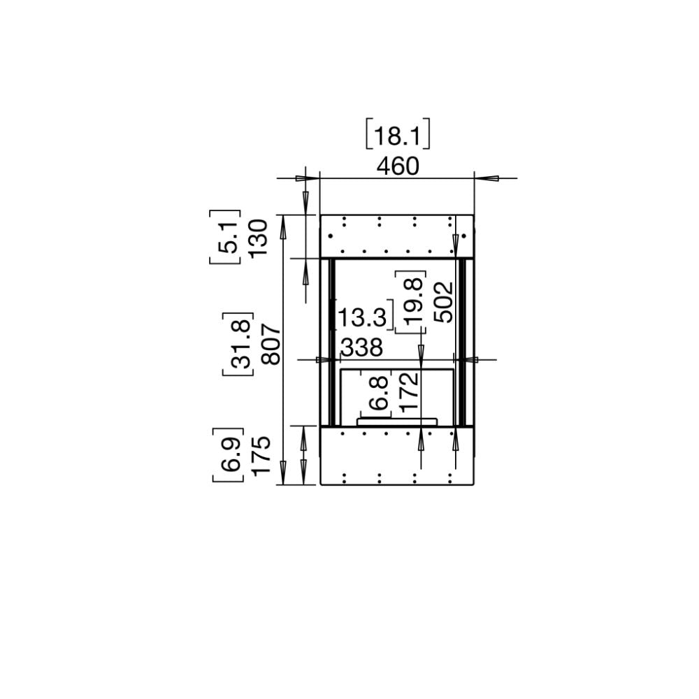 flex 18by ethanol bay fireplace insert technical drawing front