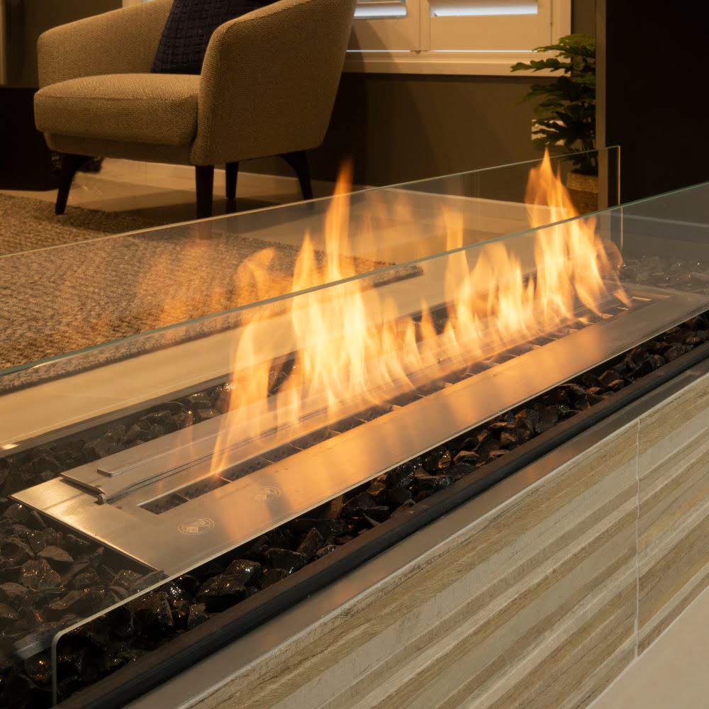 flex 32DB double sided ethanol fireplace insert Elegant Living Area with Long Flame