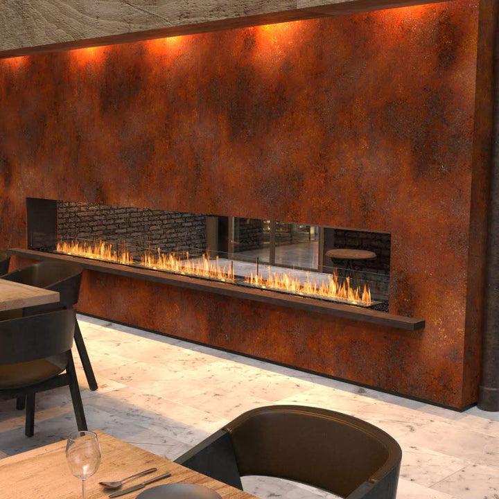 flex 32DB double sided ethanol fireplace insert Modern Dining Area with Warm Ambience