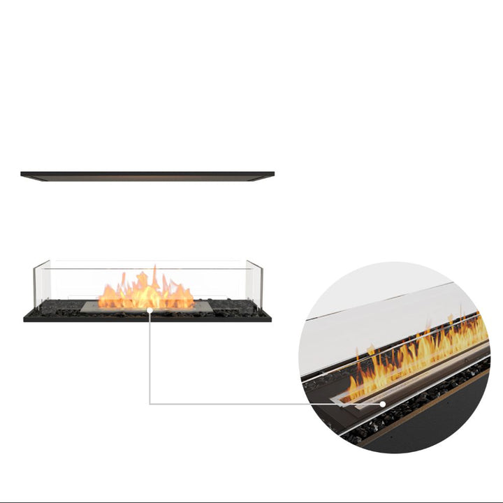 Flex 32IL Modern ethanol fireplace with flames on a white background