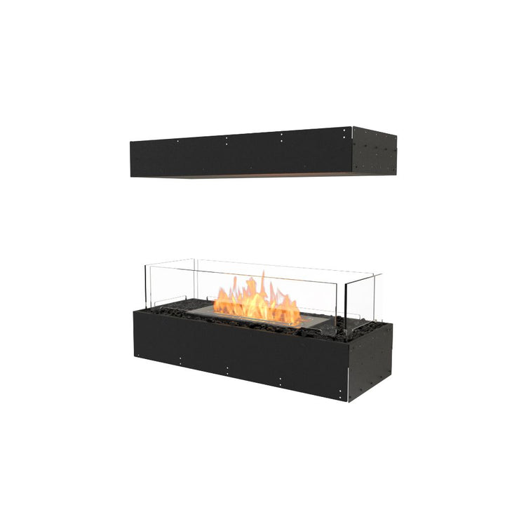 Flex 32IL Black bio ethanol fireplace with flames on a white background