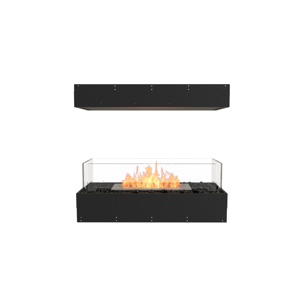 Flex 32IL Modern ethanol fireplace with glass cover on a white background
