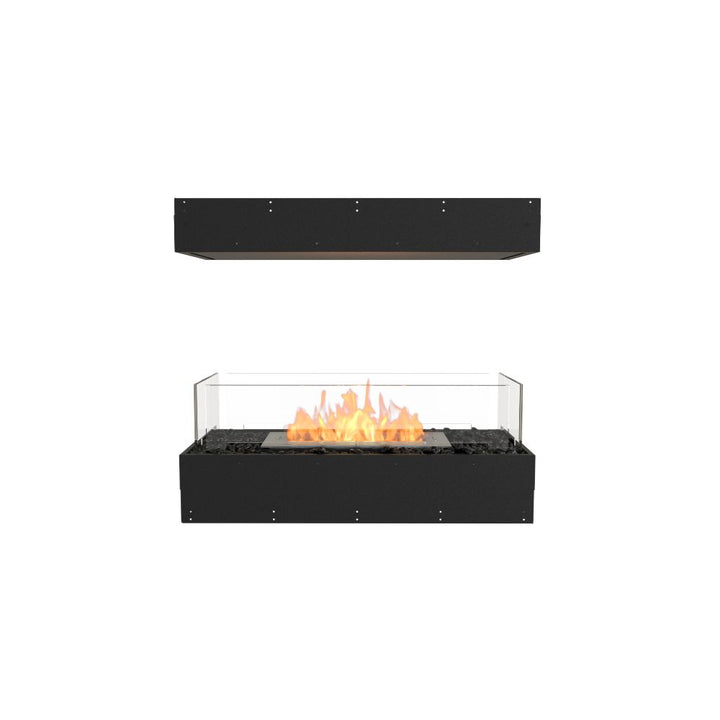 Flex 32IL Modern ethanol fireplace with glass cover on a white background