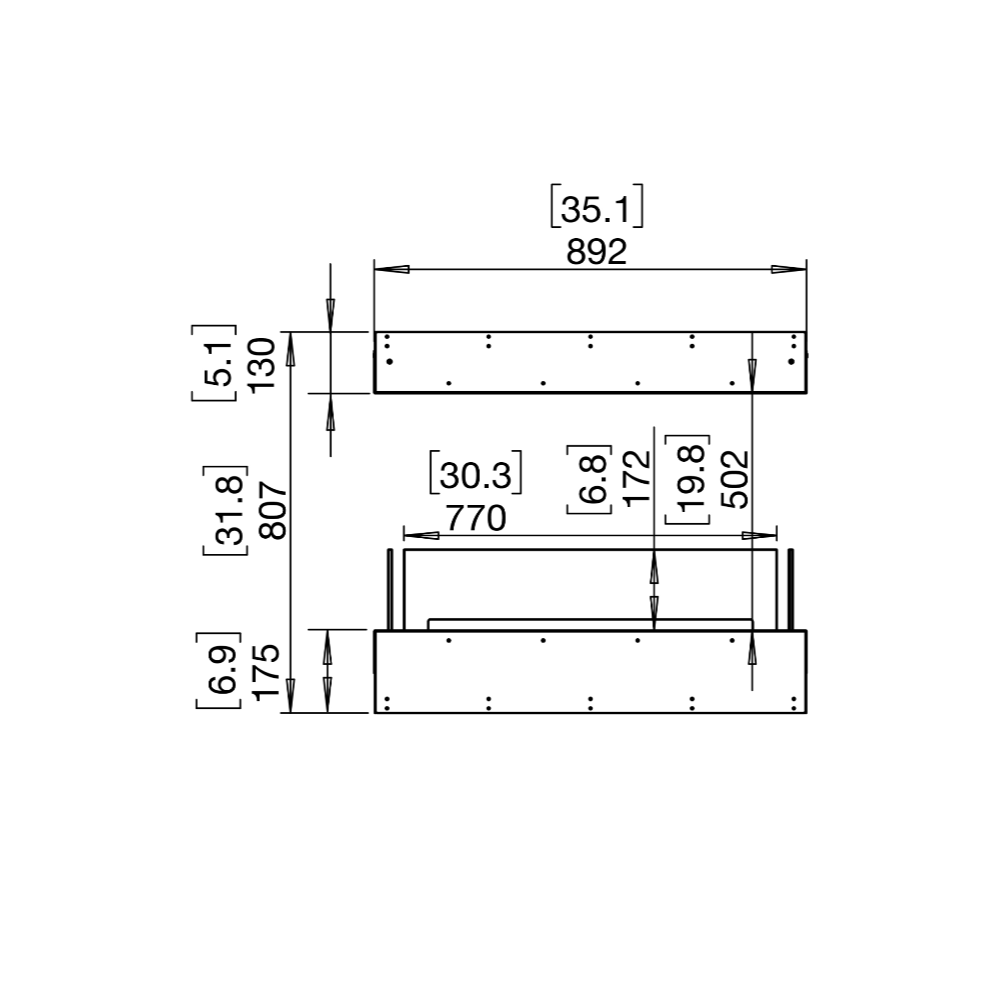 Flex 32IL Technical drawing with dimensions labeled on a white background