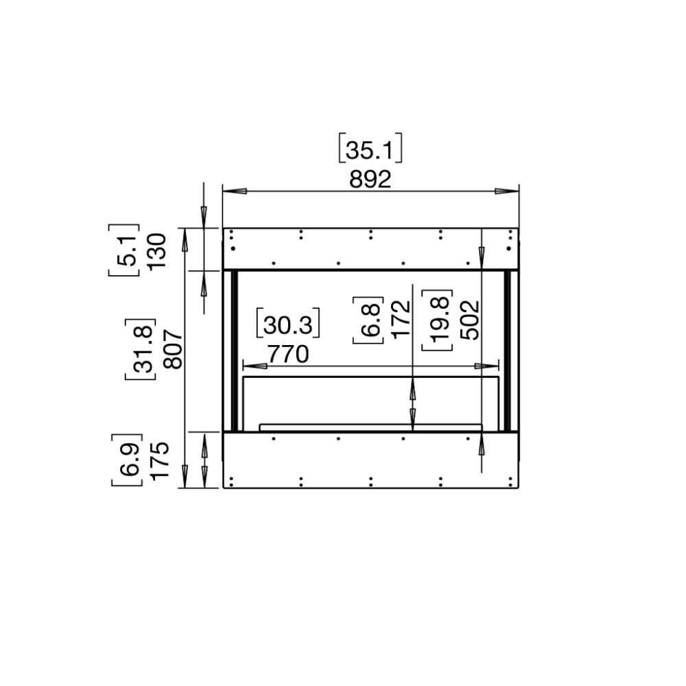 flex 32by bay ethanol fireplace insert Technical Drawing Front View