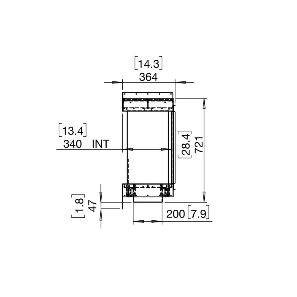 flex 32by bay ethanol fireplace insert Technical Drawing Side View