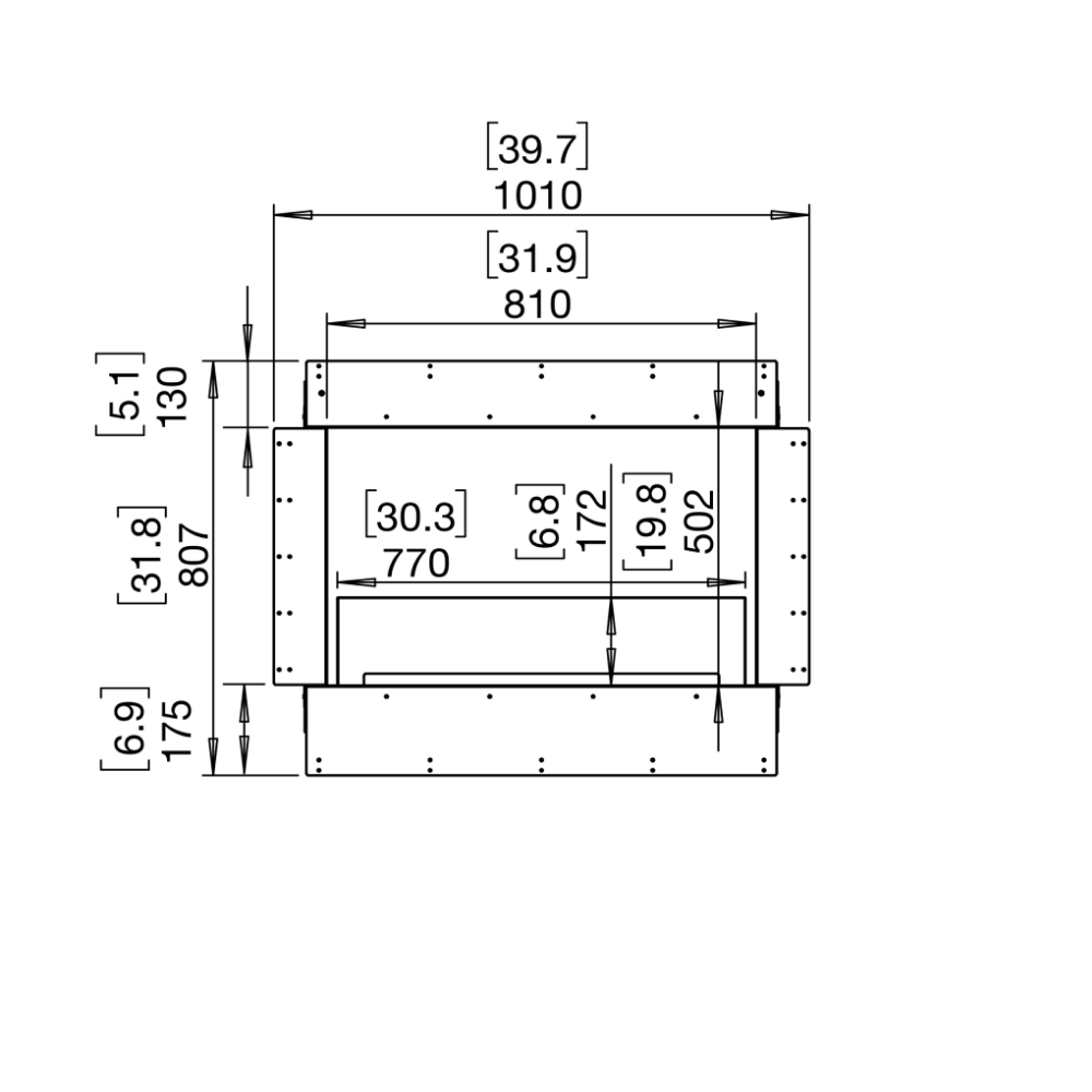 flex 32db double sided ethanol fireplace insert Technical Drawing Front View