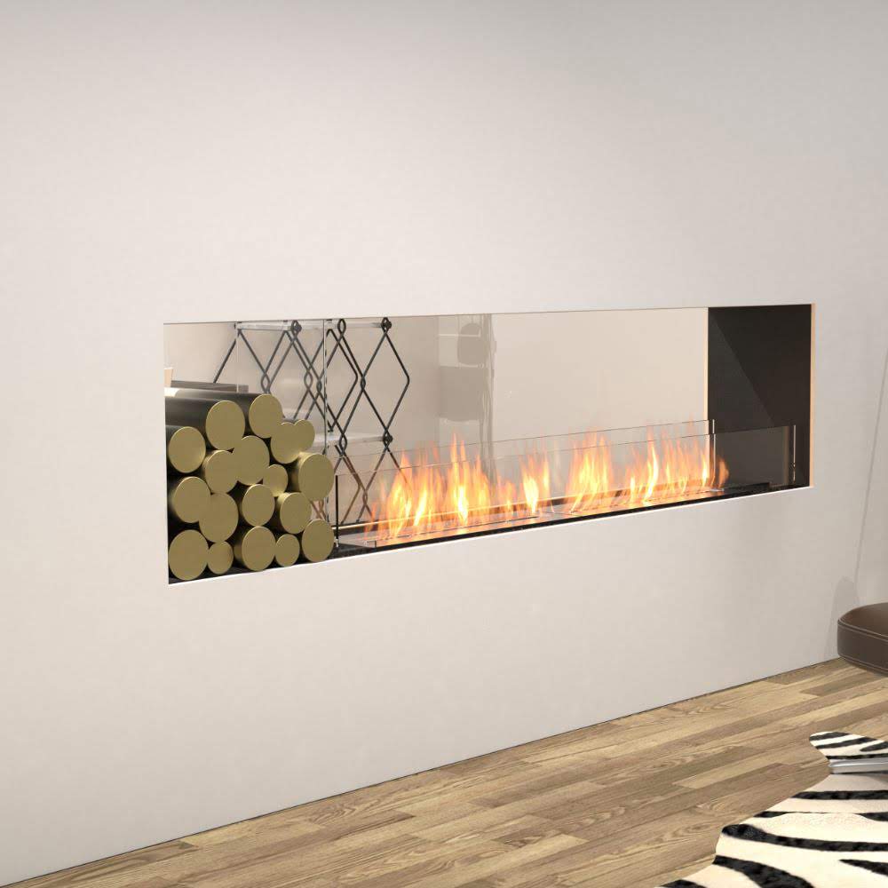 flex 32db double sided ethanol fireplace insert long white wall indoors