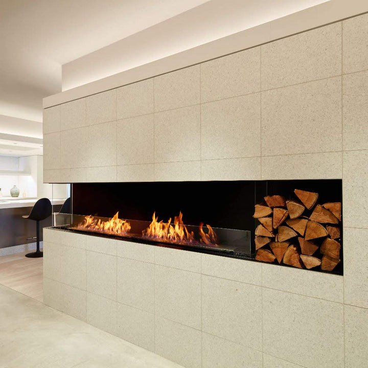 flex 32lc left corner ethanol fireplace insert Chic Kitchen Dining Area Integrated Storage