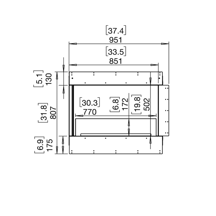 flex 32lc left corner ethanol fireplace insert Technical Drawing Front View