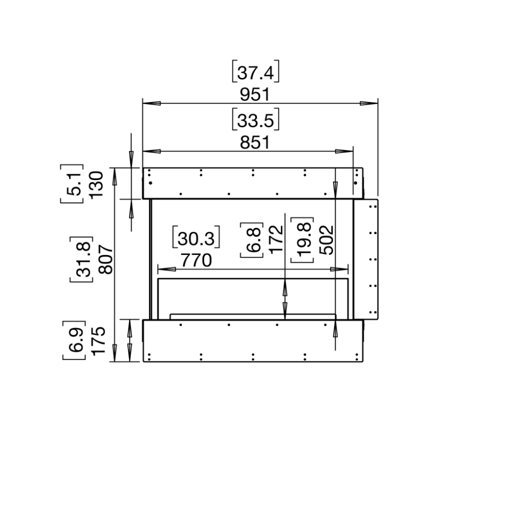 flex 32pn peninsula ethanol fireplace insert Technical Drawing Front View