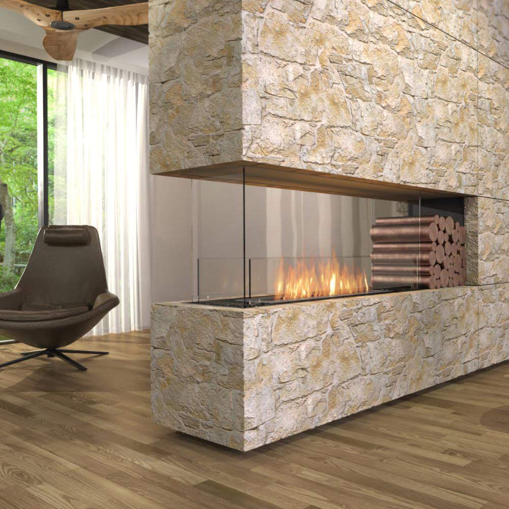 flex 32pn peninsula ethanol fireplace insert reading chair timber floor boards