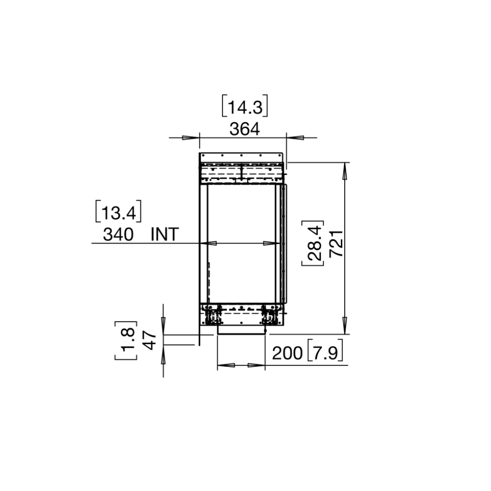 flex 32rc right corner ethanol fireplace insert Technical Drawing Side View