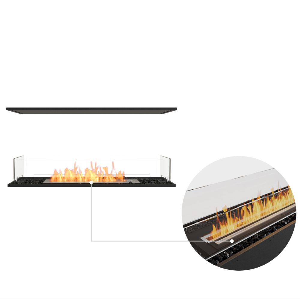 Flex 42IL Modern ethanol fireplace with glass panels on a white background