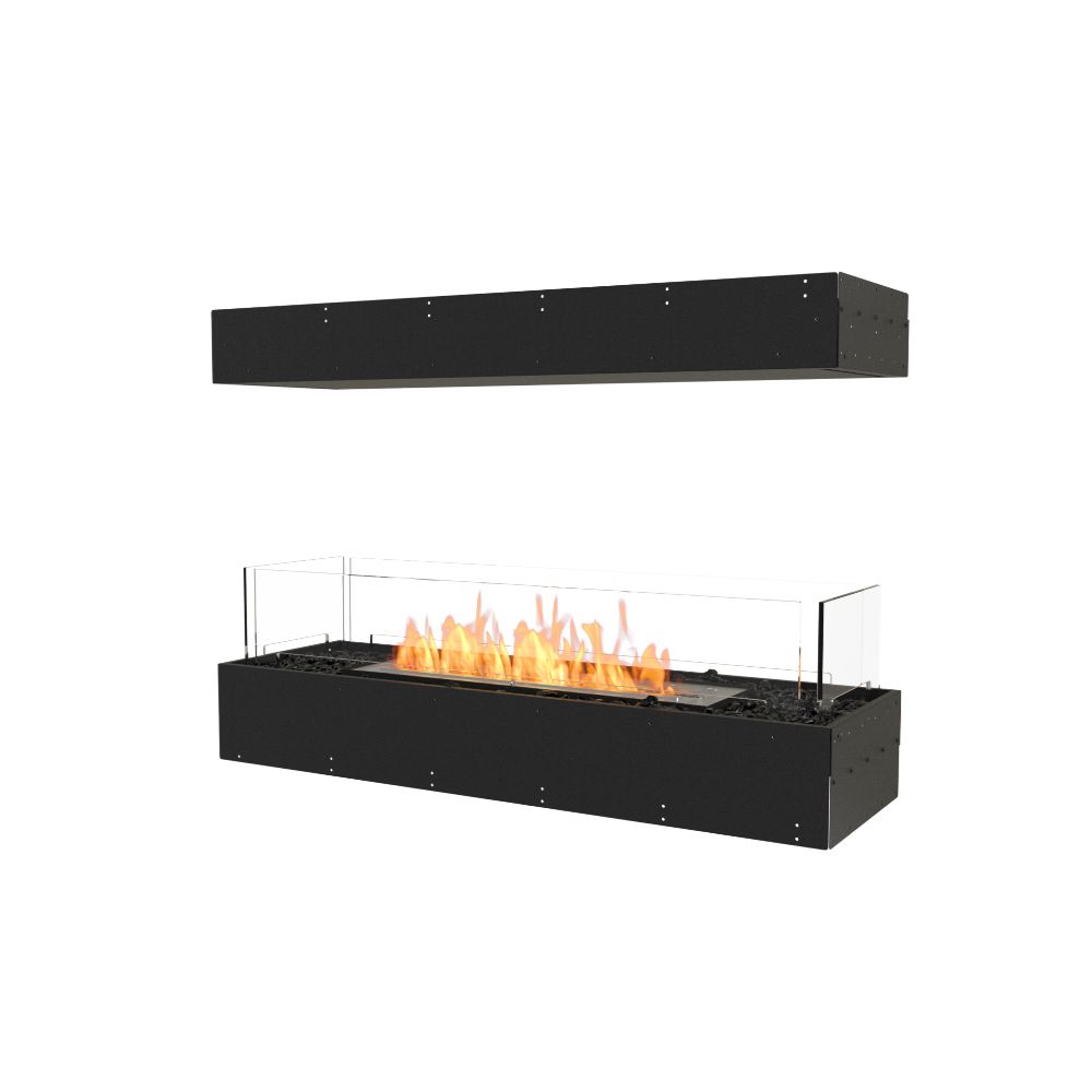 Flex 42IL Modern black ethanol fireplace with visible flames on a white background