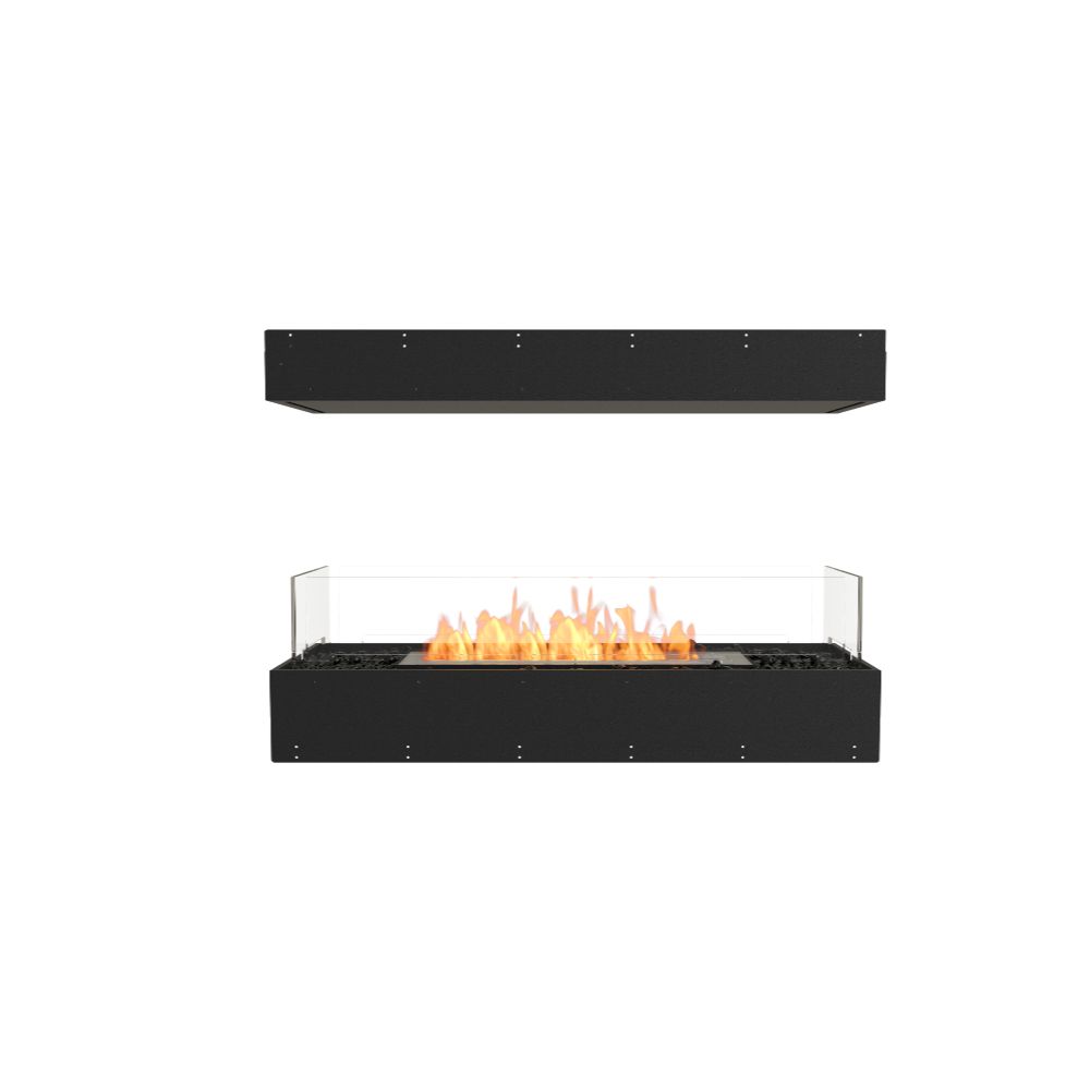 Flex 42IL Modern black ethanol fireplace with flames on a white background