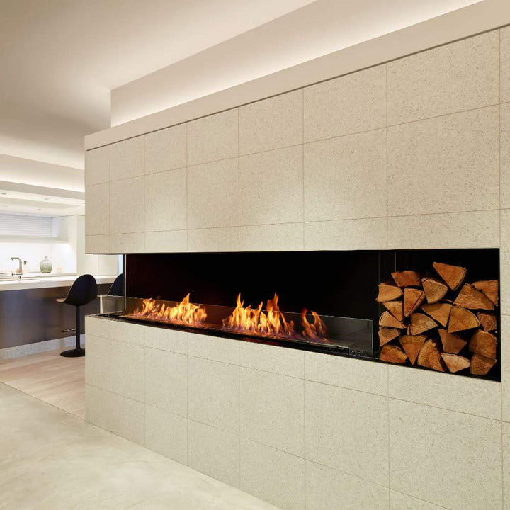 flex 42lc left corner ethanol fireplace insert Sleek Interior With Wood Storage Feature