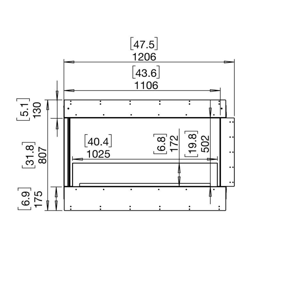 flex 42lc left corner ethanol fireplace insert Technical Drawing Front View