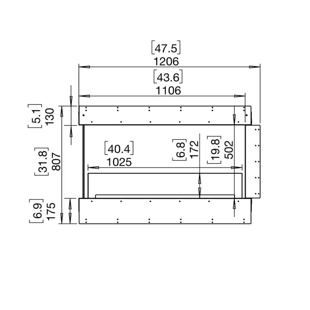 flex 42pn peninsula ethanol fireplace insert Technical Drawing Front View