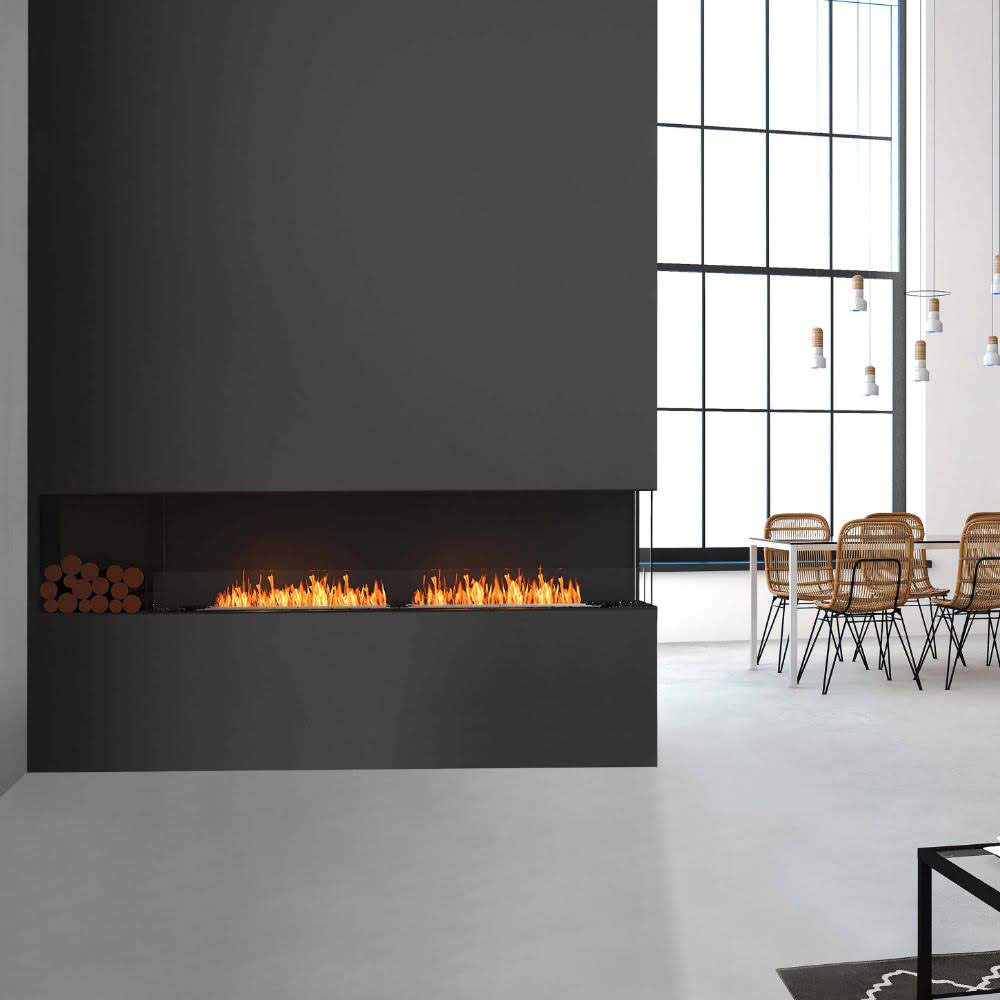 42rc right corner ethanol fireplace insert Stylish Dining Area With Long Fireplace