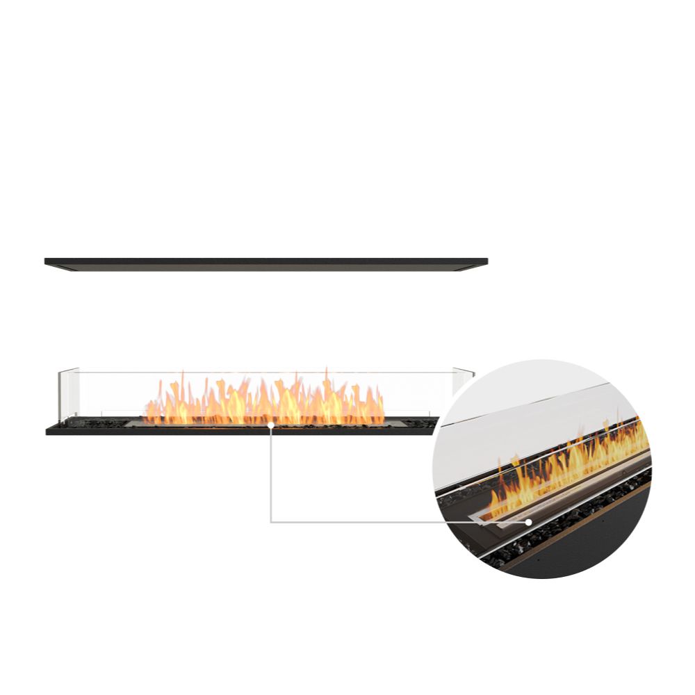 Flex 50IL Modern ethanol fireplace with glass panel on a white background