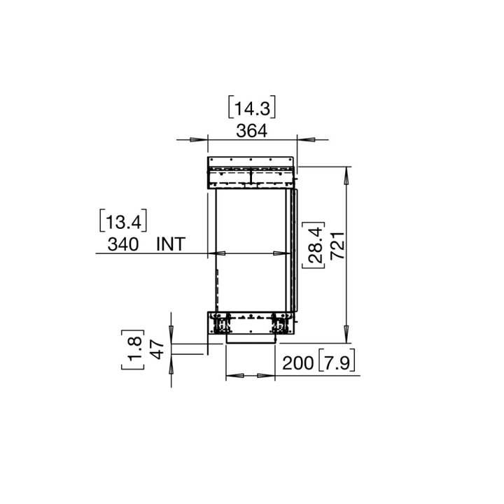 flex 50by bay ethanol fireplace insert Technical Drawing side View