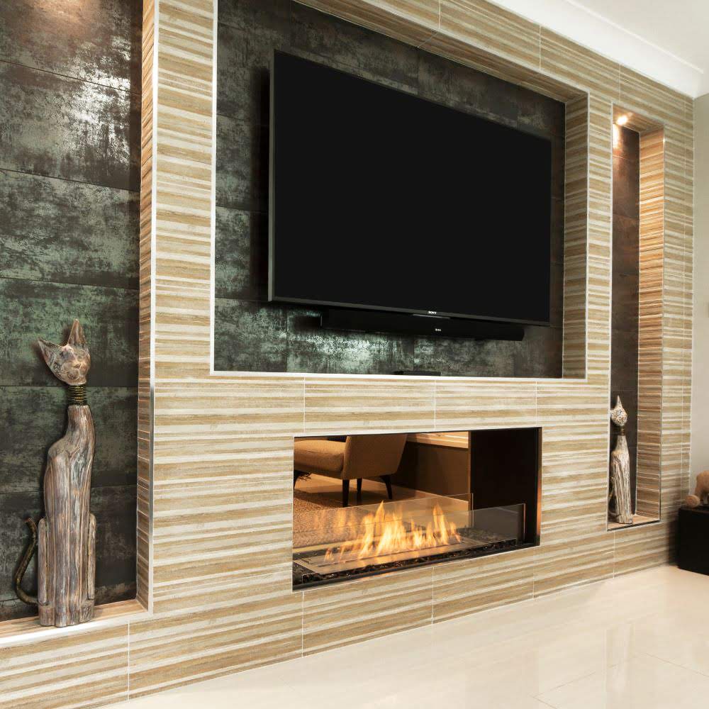 flex 50db double sided ethanol fireplace insert Rustic Wood Clad Wall Texture