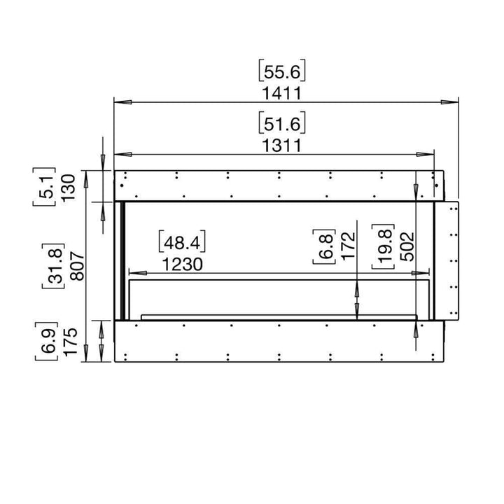 flex 50lc left corner ethanol fireplace insert Technical Drawing Front View