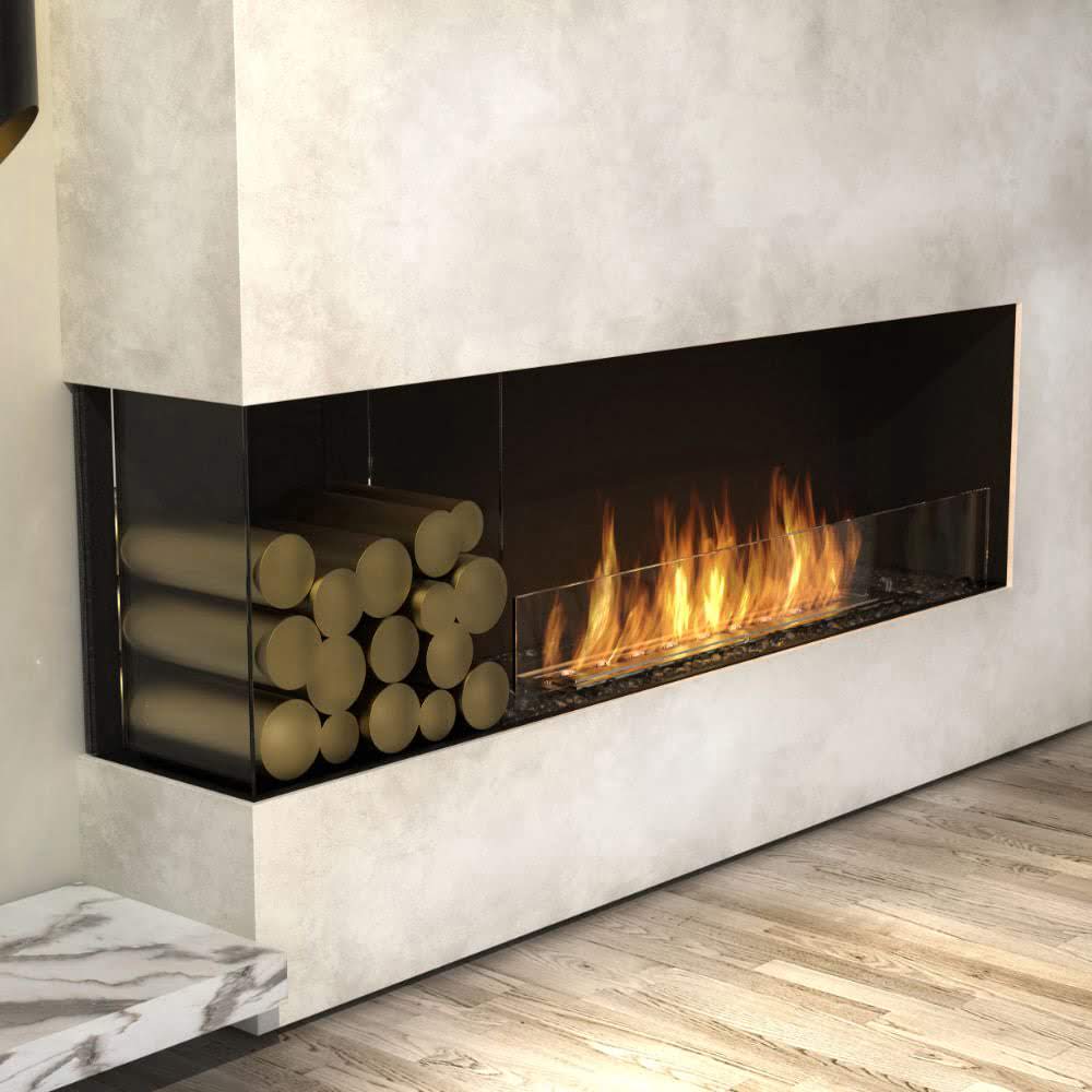 flex 50lc left corner ethanol fireplace insert Timber floor marble finish